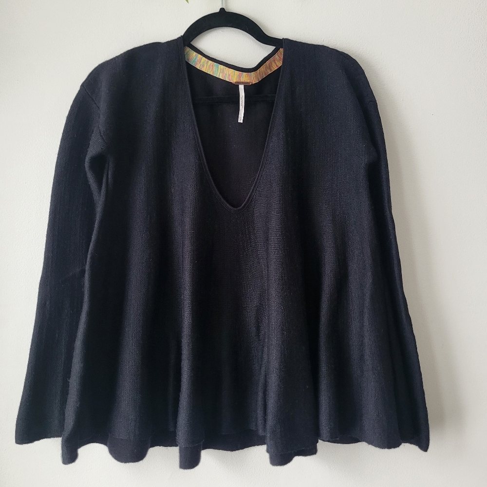 Free People Sundae Swing Black Boho Grunge Flowy Knit Sweater - Picture 4 of 9